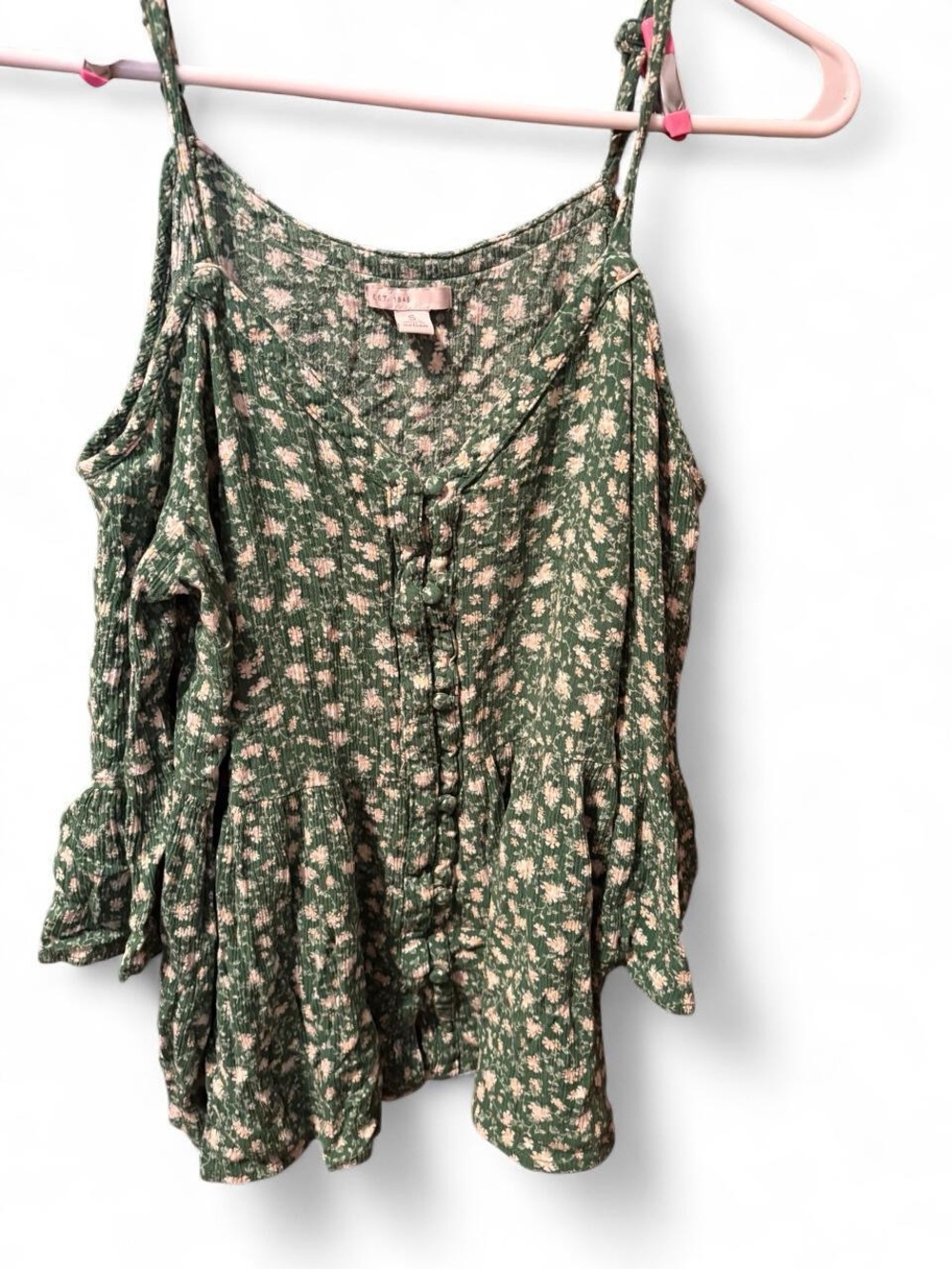 EST 1946 Women’s Green Floral Cold-Shoulder Camisole with Button Front